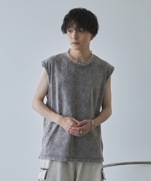 Spielio（シュピーリオ）の「【Spielio】Vintage like sleeveless T-shirt/ ヴィンテージライクノースリーブTシャツ（タンクトップ・メンズ・ライトグレー/ブラック/ブラウン・M/L）」の5枚目の写真