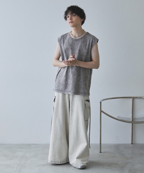 Spielio（シュピーリオ）の「【Spielio】Vintage like sleeveless T-shirt/ ヴィンテージライクノースリーブTシャツ（タンクトップ・メンズ・ライトグレー/ブラック/ブラウン・M/L）」の6枚目の写真