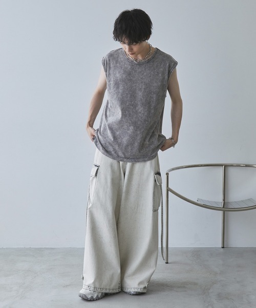 Spielio（シュピーリオ）の「【Spielio】Vintage like sleeveless T-shirt/ ヴィンテージライクノースリーブTシャツ（タンクトップ・メンズ・ライトグレー/ブラック/ブラウン・M/L）」の7枚目の写真