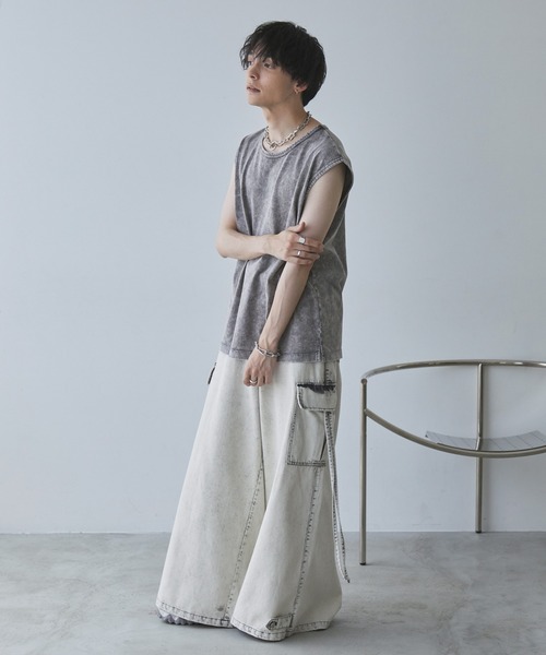 Spielio（シュピーリオ）の「【Spielio】Vintage like sleeveless T-shirt/ ヴィンテージライクノースリーブTシャツ（タンクトップ・メンズ・ライトグレー/ブラック/ブラウン・M/L）」の8枚目の写真