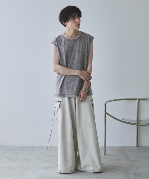 Spielio（シュピーリオ）の「【Spielio】Vintage like sleeveless T-shirt/ ヴィンテージライクノースリーブTシャツ（タンクトップ・メンズ・ライトグレー/ブラック/ブラウン・M/L）」の12枚目の写真