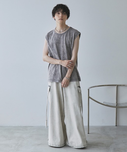 Spielio（シュピーリオ）の「【Spielio】Vintage like sleeveless T-shirt/ ヴィンテージライクノースリーブTシャツ（タンクトップ・メンズ・ライトグレー/ブラック/ブラウン・M/L）」の13枚目の写真