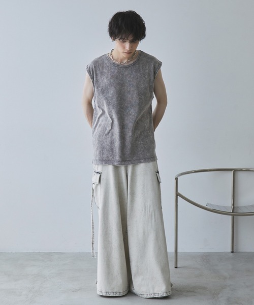 Spielio（シュピーリオ）の「【Spielio】Vintage like sleeveless T-shirt/ ヴィンテージライクノースリーブTシャツ（タンクトップ・メンズ・ライトグレー/ブラック/ブラウン・M/L）」の14枚目の写真