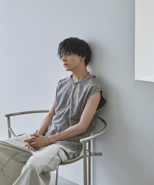 Spielio（シュピーリオ）の「【Spielio】Vintage like sleeveless T-shirt/ ヴィンテージライクノースリーブTシャツ（タンクトップ・メンズ・ライトグレー/ブラック/ブラウン・M/L）」の15枚目の写真