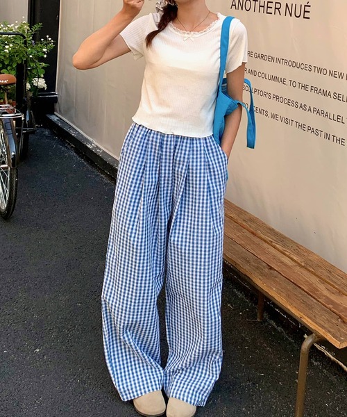 LAFFMO（ラフモ）の「ギンガムチェックワイドイージーパンツ（その他パンツ・レディース・ブラック/ブルー・M/L）」の2枚目の写真