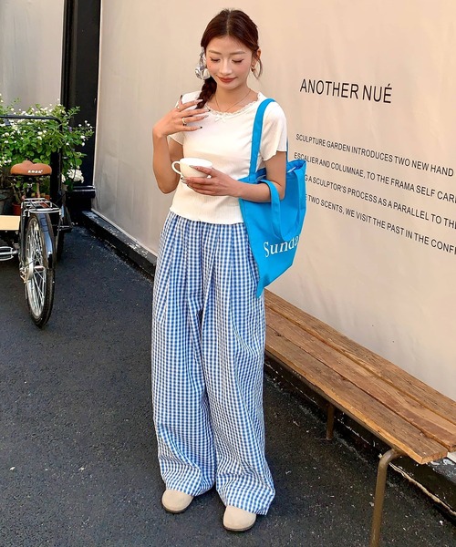 LAFFMO（ラフモ）の「ギンガムチェックワイドイージーパンツ（その他パンツ・レディース・ブラック/ブルー・M/L）」の19枚目の写真