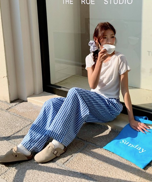 LAFFMO（ラフモ）の「ギンガムチェックワイドイージーパンツ（その他パンツ・レディース・ブラック/ブルー・M/L）」の22枚目の写真
