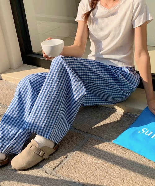 LAFFMO（ラフモ）の「ギンガムチェックワイドイージーパンツ（その他パンツ・レディース・ブラック/ブルー・M/L）」の18枚目の写真