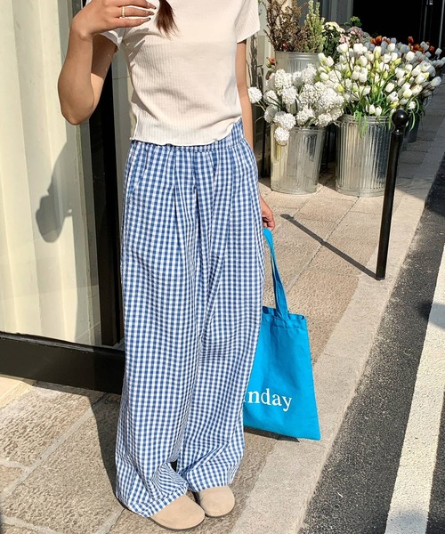 LAFFMO（ラフモ）の「ギンガムチェックワイドイージーパンツ（その他パンツ・レディース・ブラック/ブルー・M/L）」の16枚目の写真