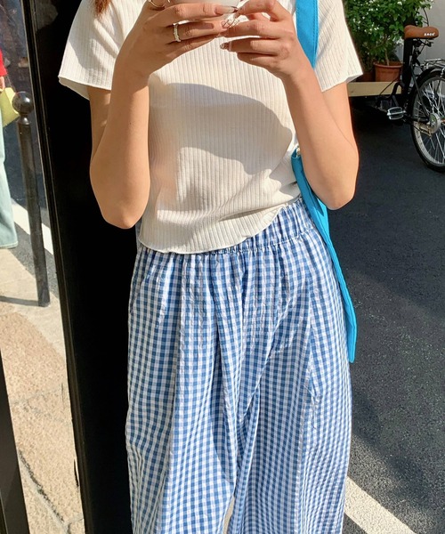 LAFFMO（ラフモ）の「ギンガムチェックワイドイージーパンツ（その他パンツ・レディース・ブラック/ブルー・M/L）」の12枚目の写真