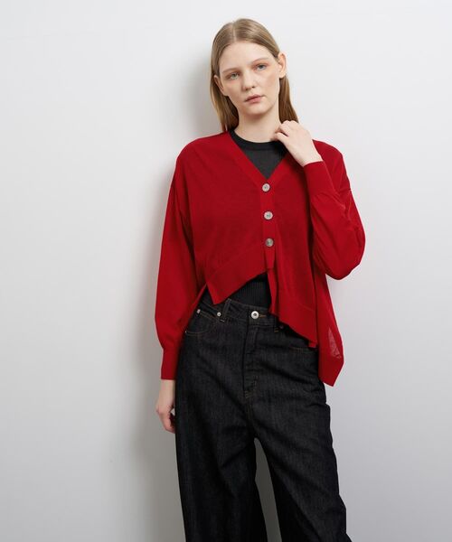 LANVIN en Bleu(ランバンオンブルー)の「アシンメヘムカーディガン(ニット/セーター・レディース・ブラック/レッド/ライトカーキ・38)」の7枚目の写真