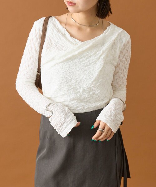 mystic（ミスティック）の「【全骨格対応可能◎/３色展開】レースオフショルロングTシャツ（Tシャツ/カットソー・レディース・ブルー系その他/オフホワイト/ブラック・FREE）」の4枚目の写真