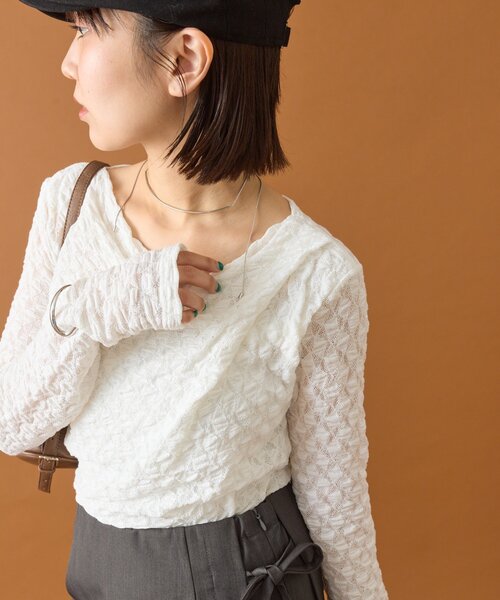 mystic（ミスティック）の「【全骨格対応可能◎/３色展開】レースオフショルロングTシャツ（Tシャツ/カットソー・レディース・ブルー系その他/オフホワイト/ブラック・FREE）」の5枚目の写真