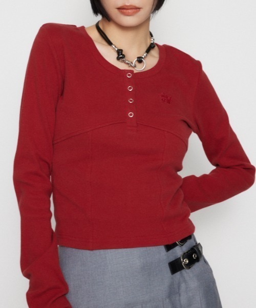 LAGUA GEM（ラグアジェム）の「LAGUA LOGO WASH トップス（Tシャツ/カットソー・レディース・レッド/ブラウン/ライトブラック・FREE）」の3枚目の写真