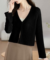 シングルボタンデザイン メッシュカーディガン