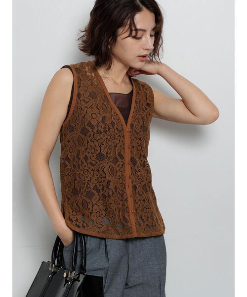 Te chichi（テチチ）の「前あきレイヤードレースジレベスト（ベスト・レディース・ブラック/ブラウン・F）」の6枚目の写真