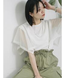 Samansa Mos2 blue | ◎【接触冷感】メッシュ切替プルオーバー(Tシャツ/カットソー)