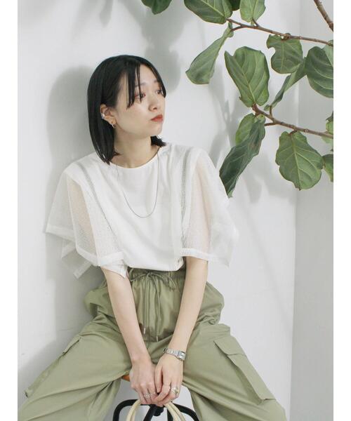 Samansa Mos2 blue（サマンサモスモスブルー）の「◎【接触冷感】メッシュ切替プルオーバー（Tシャツ/カットソー・レディース・ブラック/オフホワイト/キャメル・F）」の12枚目の写真