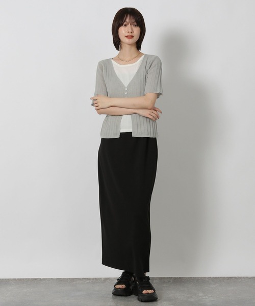 LAKOLE（ラコレ）の「レイヤー風ニットプルオーバー半袖 / 593468（ニット/セーター・レディース・ブラック/グレー/イエロー・FREE）」の7枚目の写真