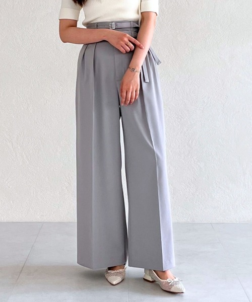 31 Sons de mode（トランテアン　ソン　ドゥ　モード）の「2025秋冬新作 ダブルベルト付ワイドパンツ（スラックス・レディース・ブラウン/ピンク/グレー・S/M）」の2枚目の写真