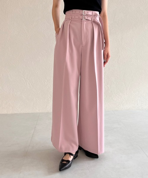 セール】2025秋冬新作 ダブルベルト付ワイドパンツ（スラックス）｜31