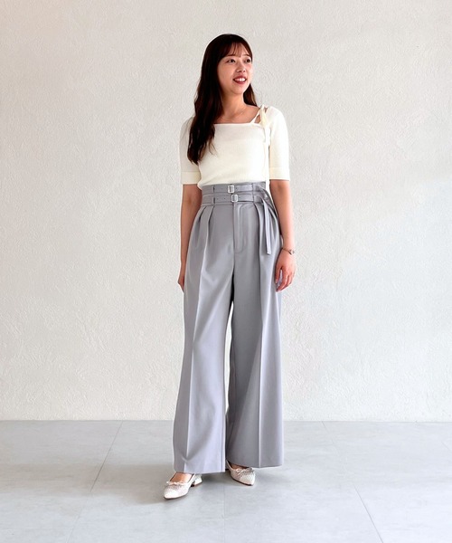 31 Sons de mode（トランテアン　ソン　ドゥ　モード）の「2025秋冬新作 ダブルベルト付ワイドパンツ（スラックス・レディース・ブラウン/ピンク/グレー・S/M）」の7枚目の写真