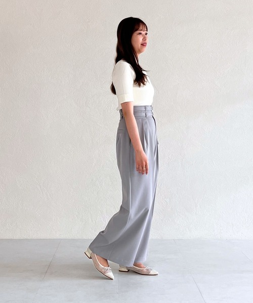 31 Sons de mode（トランテアン　ソン　ドゥ　モード）の「2025秋冬新作 ダブルベルト付ワイドパンツ（スラックス・レディース・ブラウン/ピンク/グレー・S/M）」の8枚目の写真