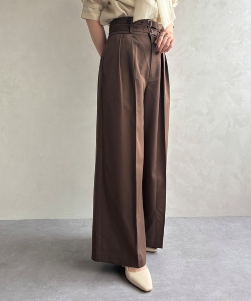 31 Sons de mode（トランテアン　ソン　ドゥ　モード）の「2025秋冬新作 ダブルベルト付ワイドパンツ（スラックス・レディース・ブラウン/ピンク/グレー・S/M）」の14枚目の写真