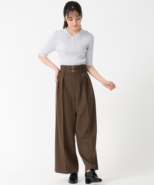 セール】2025秋冬新作 ダブルベルト付ワイドパンツ（スラックス）｜31