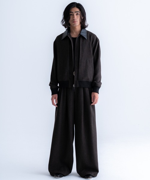 sinss ツイード 3タック ワイド スラックス L チャコール Tweed three tuck wide slacks / ツイード3タックワイドスラックス