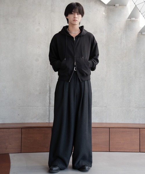 sinss ツイード 3タック ワイド スラックス L チャコール Tweed three tuck wide slacks / ツイード3タックワイドスラックス