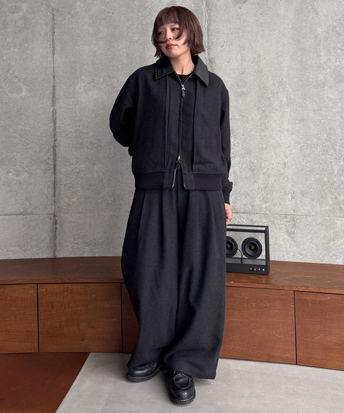 sinss ツイード 3タック ワイド スラックス L チャコール Tweed three tuck wide slacks / ツイード3タックワイドスラックス