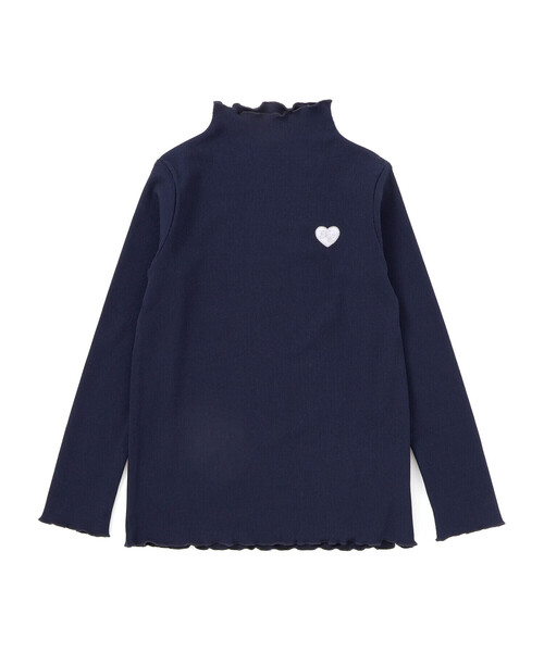 Tartine et Chocolat(タルティーヌエショコラ)の「テレコハートワッペン刺しゅうTシャツ(100~140cm)(Tシャツ/カットソー・キッズ・ピンク/ネイビー・100cm/140cm/110cm/130cm/120cm)」の2枚目の写真
