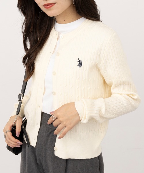 U.S. POLO ASSN.(ユーエスポロアッスン)の「【U.S. POLO ASSN.】26AW新色入荷 ワンポイントロゴ ポニー刺繍 ミニケーブルカーディガン(カーディガン/ボレロ・レディース・グレー/ワイン/アイボリー/ブラック/ネイビー/ブラウン・L/M)」の8枚目の写真