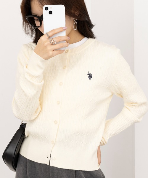 U.S. POLO ASSN.(ユーエスポロアッスン)の「【U.S. POLO ASSN.】26AW新色入荷 ワンポイントロゴ ポニー刺繍 ミニケーブルカーディガン(カーディガン/ボレロ・レディース・グレー/ワイン/アイボリー/ブラック/ネイビー/ブラウン・L/M)」の9枚目の写真