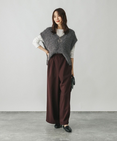 GLOBAL WORK（グローバルワーク）の「サラサラシャギーベスト/長袖T/581160（ベスト・レディース・モカ/アイボリー/チャコールグレー・SHORT/REGULAR）」の7枚目の写真