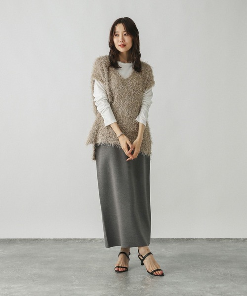 GLOBAL WORK（グローバルワーク）の「サラサラシャギーベスト/長袖T/581160（ベスト・レディース・モカ/アイボリー/チャコールグレー・SHORT/REGULAR）」の4枚目の写真