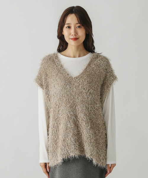 GLOBAL WORK（グローバルワーク）の「サラサラシャギーベスト/長袖T/581160（ベスト・レディース・モカ/アイボリー/チャコールグレー・SHORT/REGULAR）」の19枚目の写真