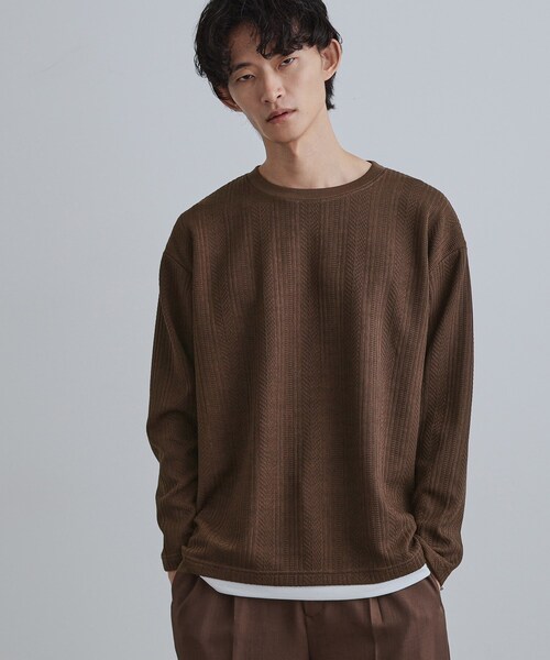 tk.TAKEO KIKUCHI（ティーケータケオキクチ）の「ニットライクジャカードカットソー（Tシャツ/カットソー・メンズ・チャコールグレー/ブラウン系その他/ホワイト・02/04/03）」の3枚目の写真
