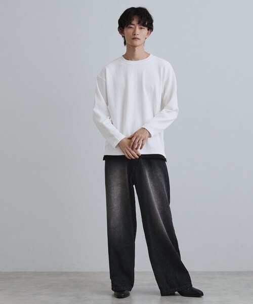 tk.TAKEO KIKUCHI（ティーケータケオキクチ）の「ニットライクジャカードカットソー（Tシャツ/カットソー・メンズ・チャコールグレー/ブラウン系その他/ホワイト・02/04/03）」の5枚目の写真