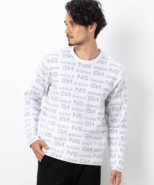 NICOLE CLUB FOR MEN（ニコルクラブフォーメン）の「【NICOLE SPORTS】総ロゴジャガードニット（ニット/セーター・メンズ・ブラック系/ホワイト系その他/ネイビー系/ホワイト系・X-LARGE/LARGE/MEDIUM）」の2枚目の写真