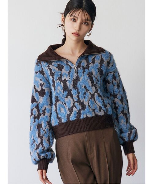 MURUA（ムルーア）の「マルチヤーンハーフジップニット（ニット/セーター・レディース・ブラウン/ブルー/ブラック・FREE）」の3枚目の写真