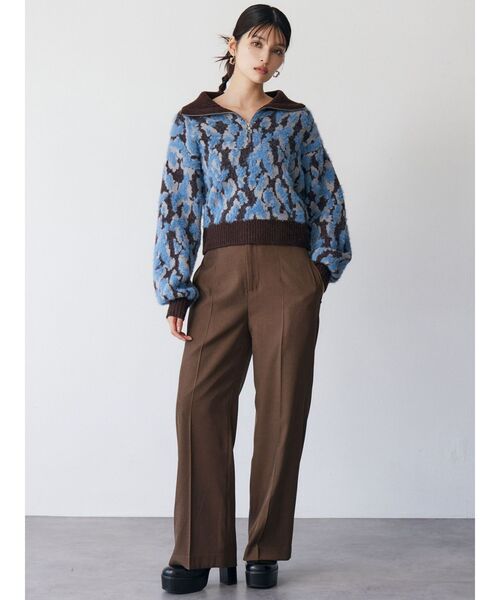 MURUA（ムルーア）の「マルチヤーンハーフジップニット（ニット/セーター・レディース・ブラウン/ブルー/ブラック・FREE）」の4枚目の写真