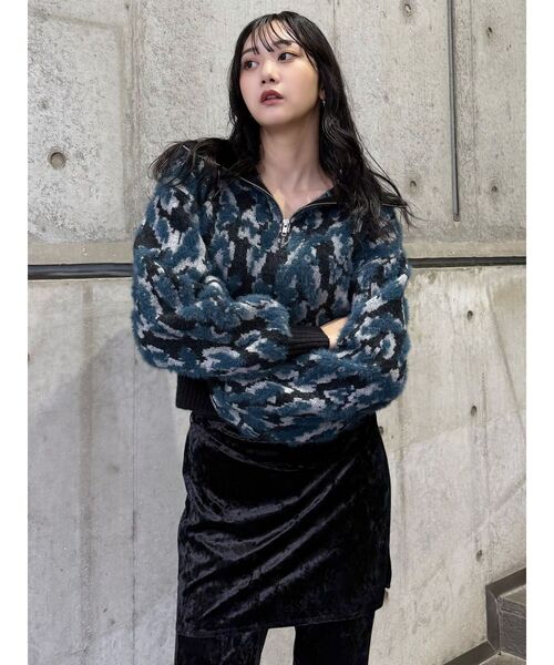 MURUA（ムルーア）の「マルチヤーンハーフジップニット（ニット/セーター・レディース・ブラウン/ブルー/ブラック・FREE）」の13枚目の写真