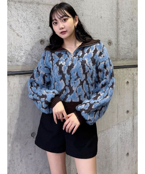 MURUA（ムルーア）の「マルチヤーンハーフジップニット（ニット/セーター・レディース・ブラウン/ブルー/ブラック・FREE）」の19枚目の写真