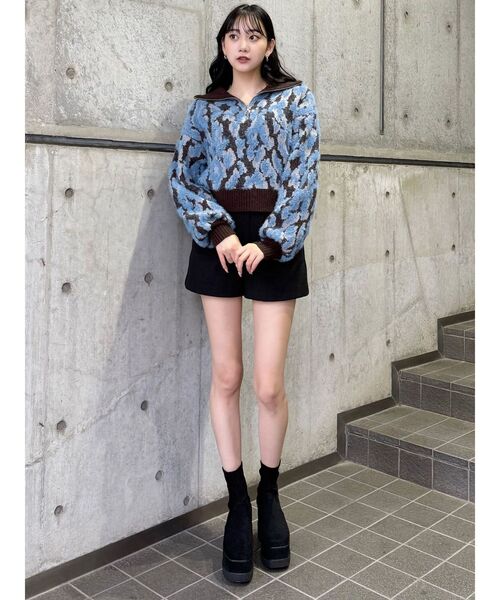 MURUA（ムルーア）の「マルチヤーンハーフジップニット（ニット/セーター・レディース・ブラウン/ブルー/ブラック・FREE）」の20枚目の写真