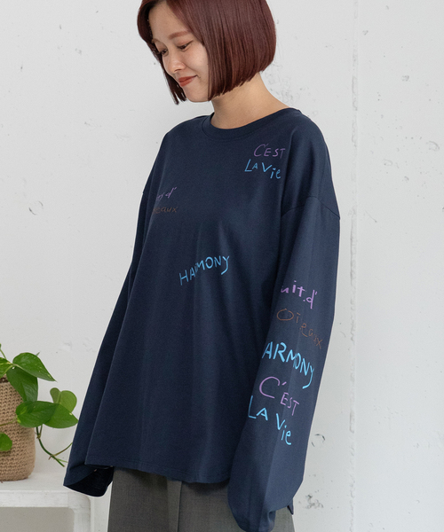 POU DOU DOU(プードゥドゥ)の「メッセージロゴブリントロンT(Tシャツ/カットソー・レディース・グリーン/ネイビー/オフホワイト・M)」の3枚目の写真
