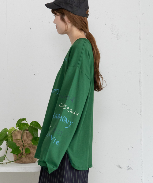 POU DOU DOU(プードゥドゥ)の「メッセージロゴブリントロンT(Tシャツ/カットソー・レディース・グリーン/ネイビー/オフホワイト・M)」の18枚目の写真
