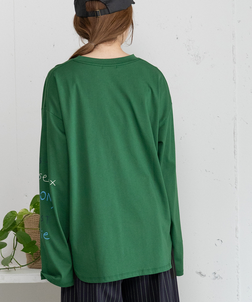 POU DOU DOU(プードゥドゥ)の「メッセージロゴブリントロンT(Tシャツ/カットソー・レディース・グリーン/ネイビー/オフホワイト・M)」の17枚目の写真