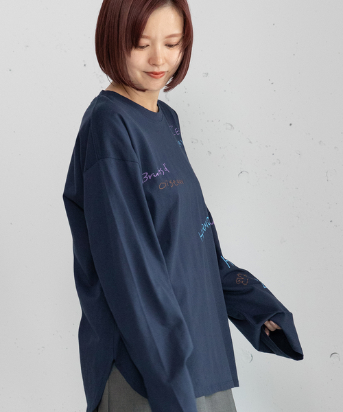 POU DOU DOU(プードゥドゥ)の「メッセージロゴブリントロンT(Tシャツ/カットソー・レディース・グリーン/ネイビー/オフホワイト・M)」の13枚目の写真